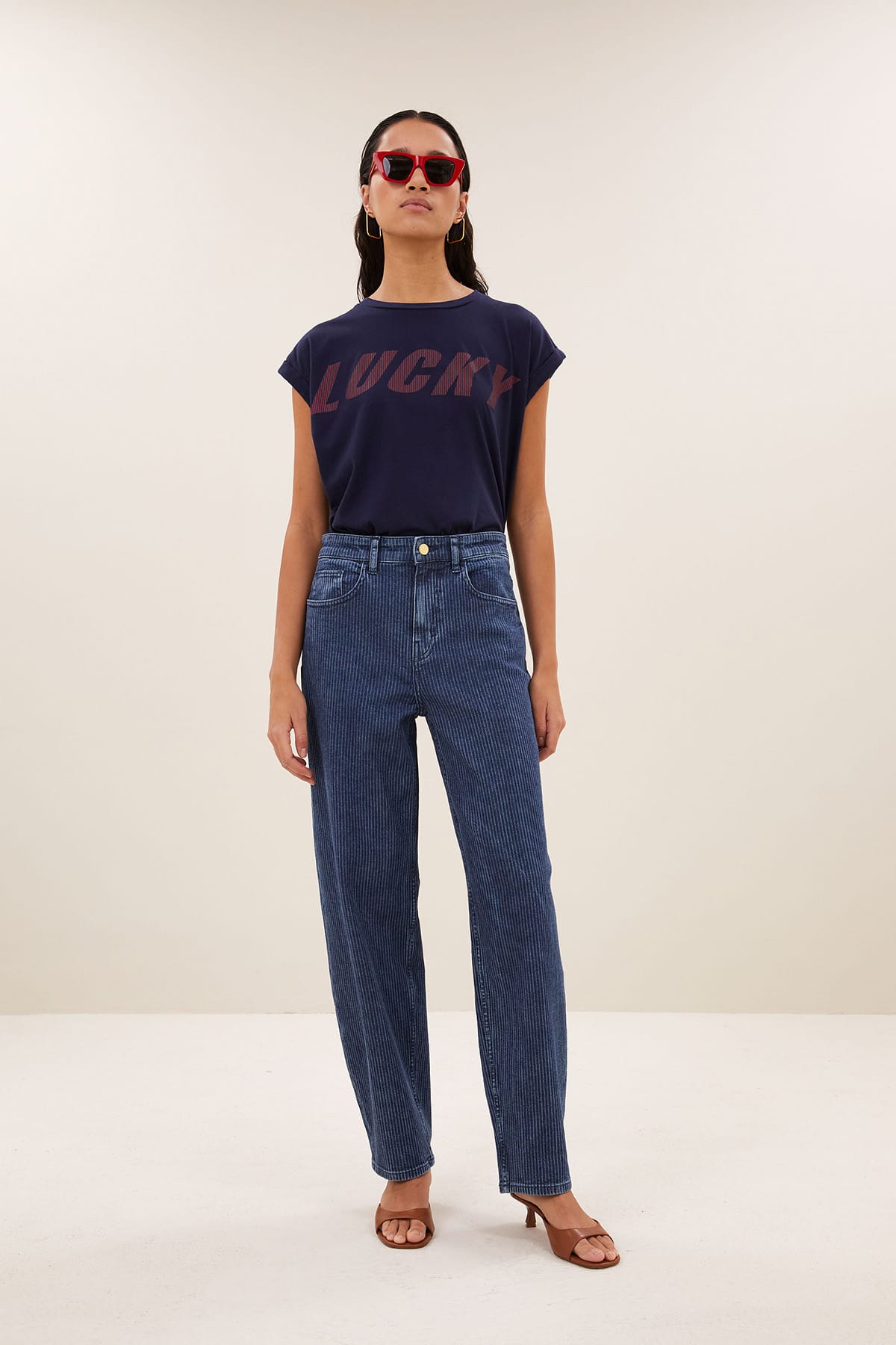 Top tobi striped speed uniform blue Top By Bar 