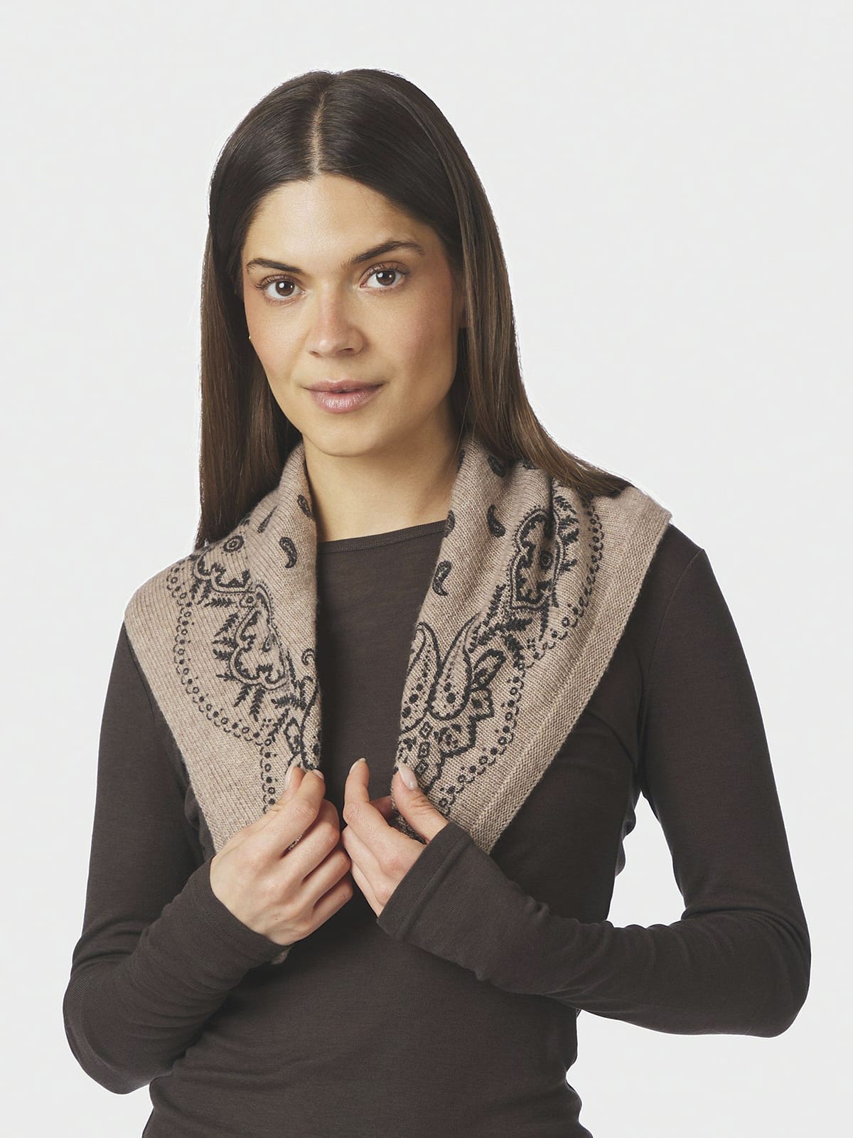 Tuch Adelina Paisley Knit Scarf Beige Melange Tuch Neo Noir 
